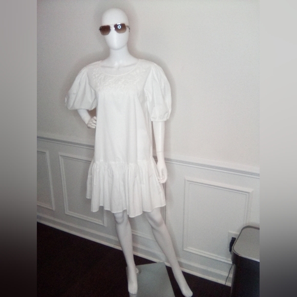 Women's Samson White Puff Sleeve Dress, Size Large, White - Picture 10 of 16